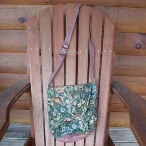 Tapestry Shoulder Purse with leather trim